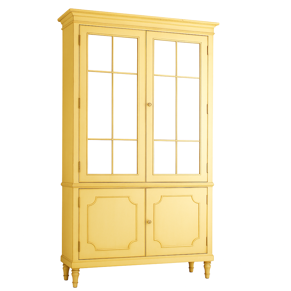 Amberley Glass Display Hutch Cabinet – Yellow Wooden China Cabinet with Glass Doors