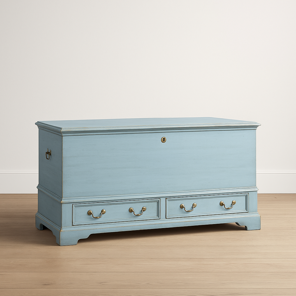 Elodie Wooden Sandook Trunk – Vintage Blanket Box with Drawers