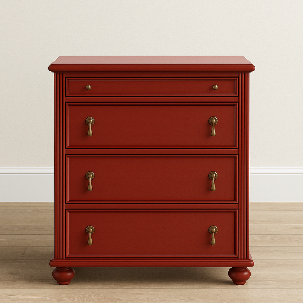 Mathilda Chest of Drawers – Classic Red Wood Dresser with Brass Pulls