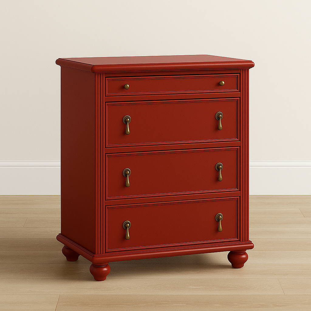 Mathilda Chest of Drawers – Classic Red Wood Dresser with Brass Pulls