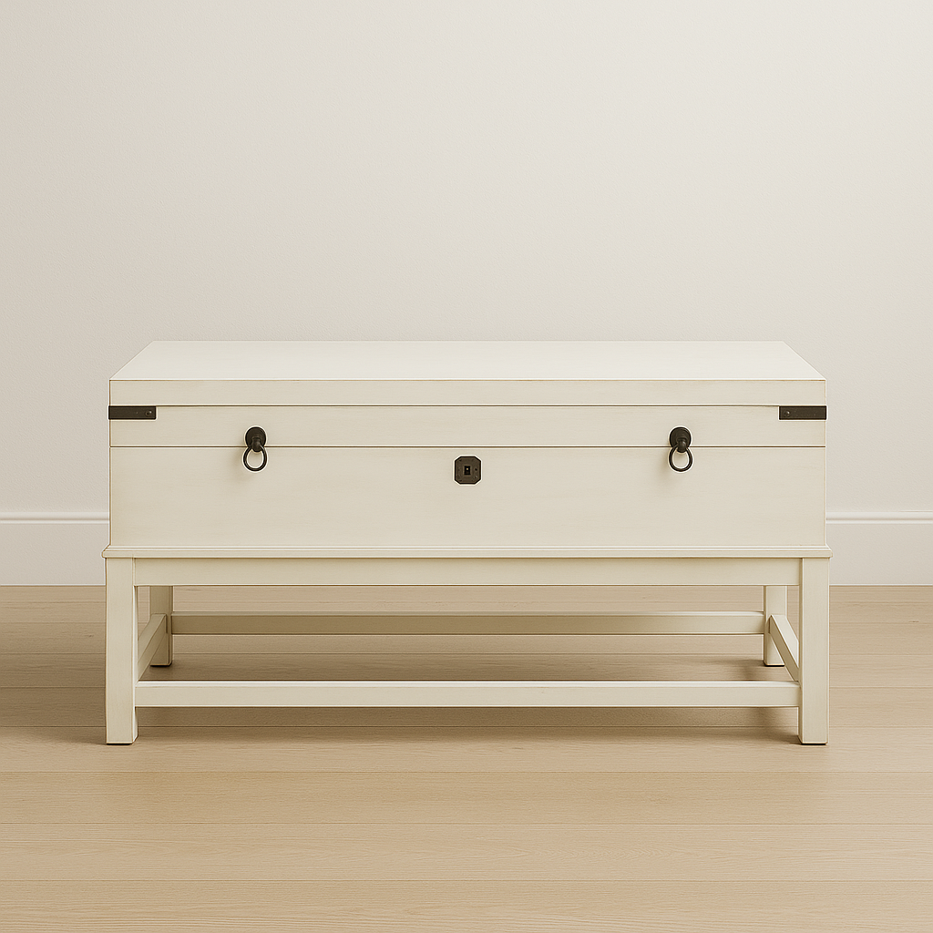 Sophie Coffee Table with Storage – Vintage White Trunk Table