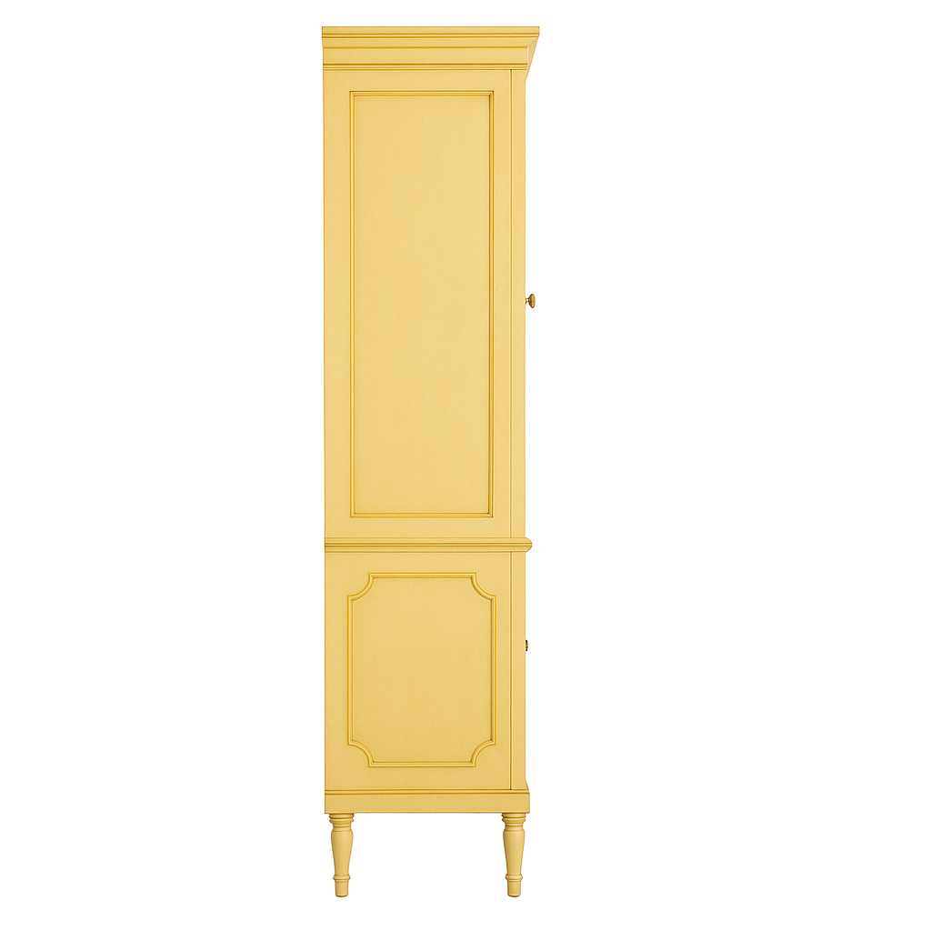 Amberley Glass Display Hutch Cabinet – Yellow Wooden China Cabinet with Glass Doors
