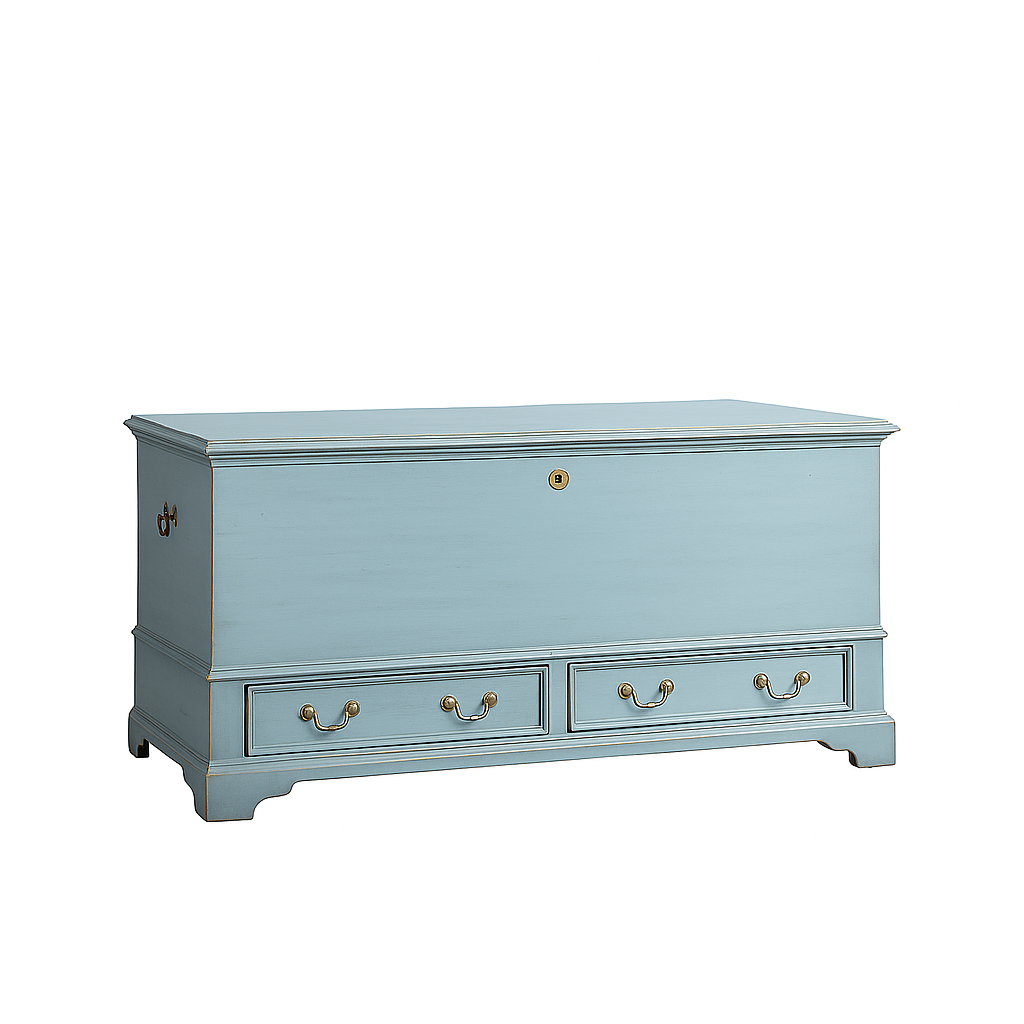 Elodie Wooden Sandook Trunk – Vintage Blanket Box with Drawers