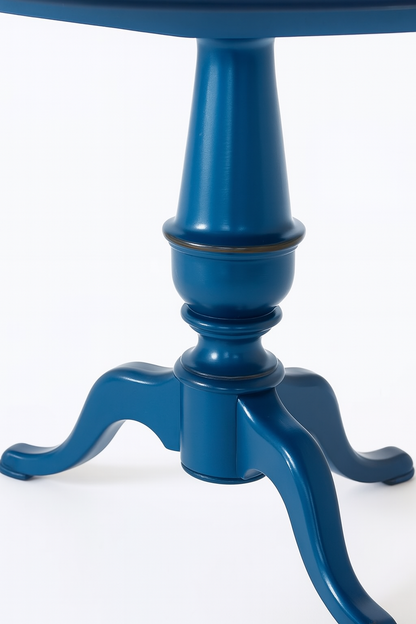 Azure Charm Round End Table – Vintage Blue Pedestal Side Table