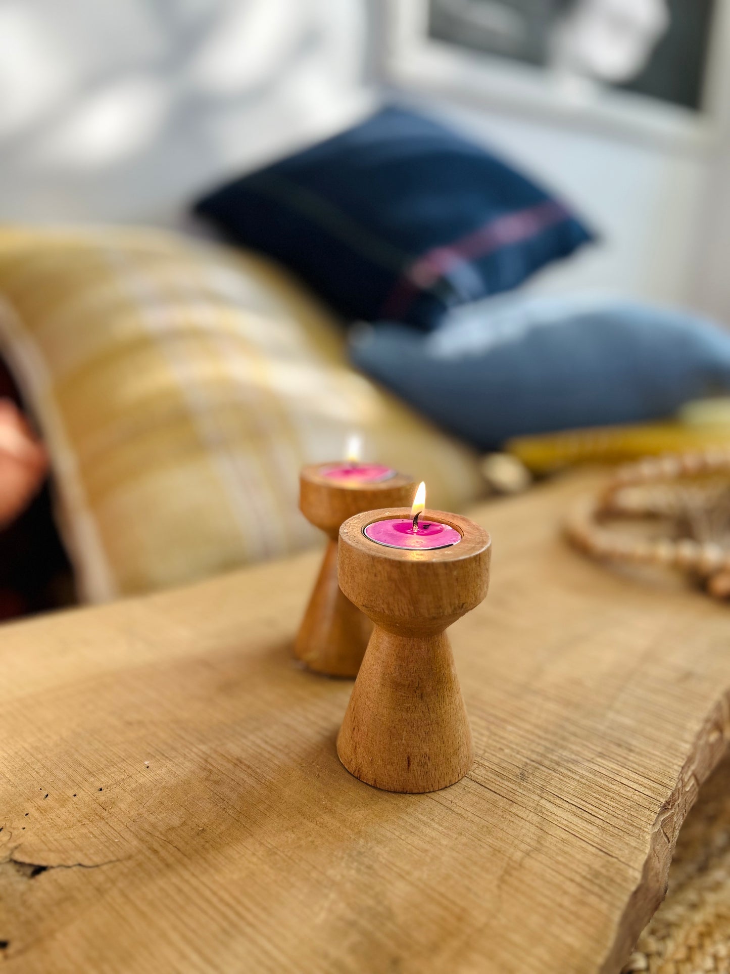 Handcrafted Wooden Candle Holder – Set of 2 | Flashback Home Décor