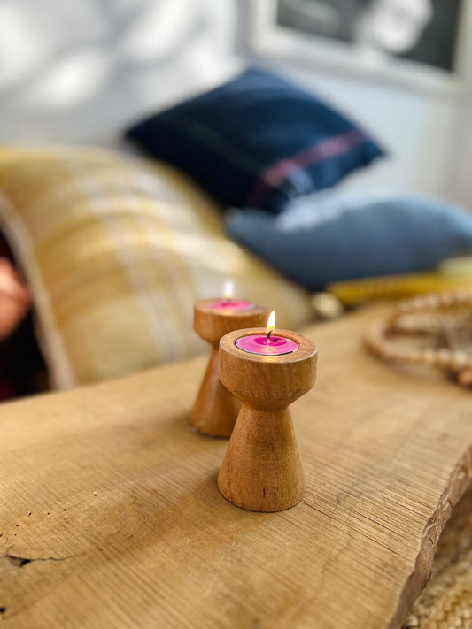 Handcrafted Wooden Candle Holder – Set of 2 | Flashback Home Décor