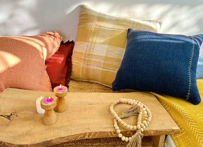 Dusky Blue Linen Cushion Cover with Hand Embroidery