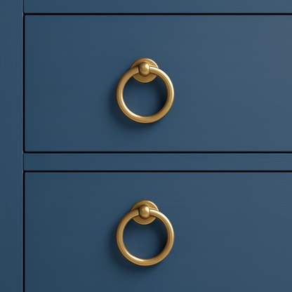 Ludwig Wooden Chest of Drawers – Modern Blue Dresser Table with Brass Ring Pulls