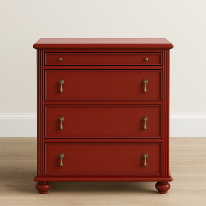 Mathilda Chest of Drawers – Classic Red Wood Dresser with Brass Pulls – FLASHBACK Mathilda Chest of Drawers – Classic Red Wood Dresser with Brass Pulls – FLASHBACK