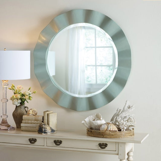 Meadowlight Round Wooden Mirror with sculpted wooden frame – Countryside Collection by Flashback.