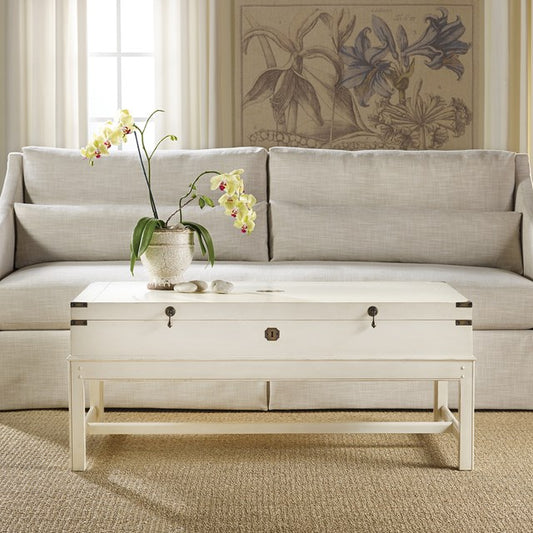 Sophie Coffee Table with Storage – Vintage White Trunk Table
