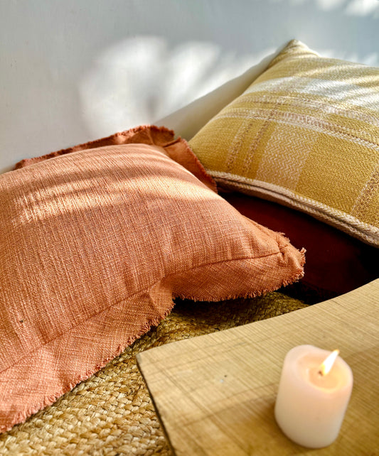 Solid coral cotton cushion cover – handcrafted home décor by Flashback”